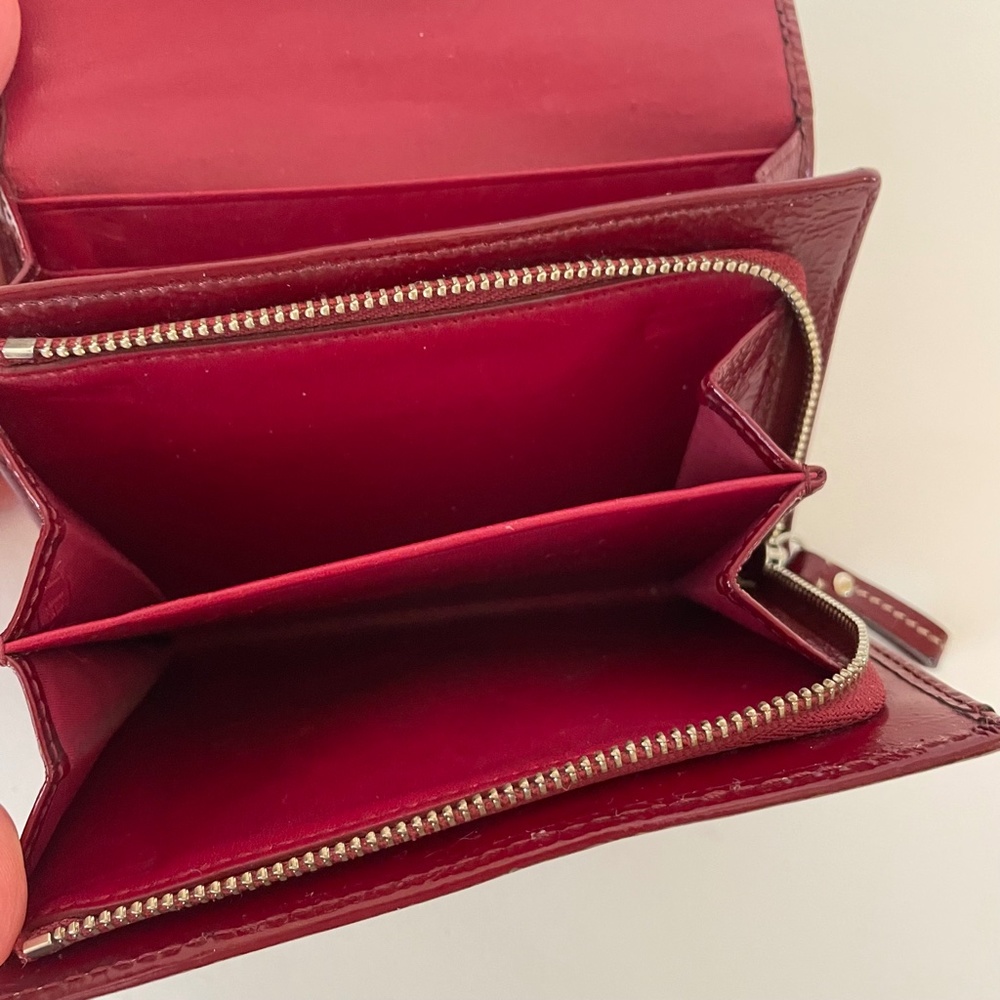 Coach Large Bifold Signature Canvas Burgundy Patent Leather Wallet - Picture 6 of 14